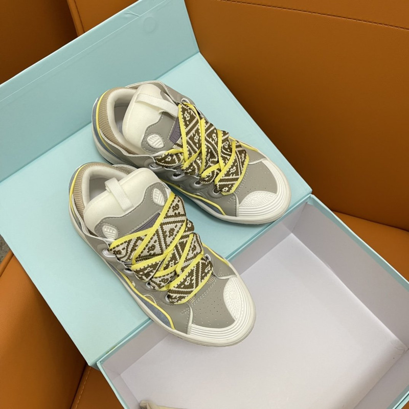 LANVIN Curb Chunky Leather Sneakers Ice Blue Pale Green