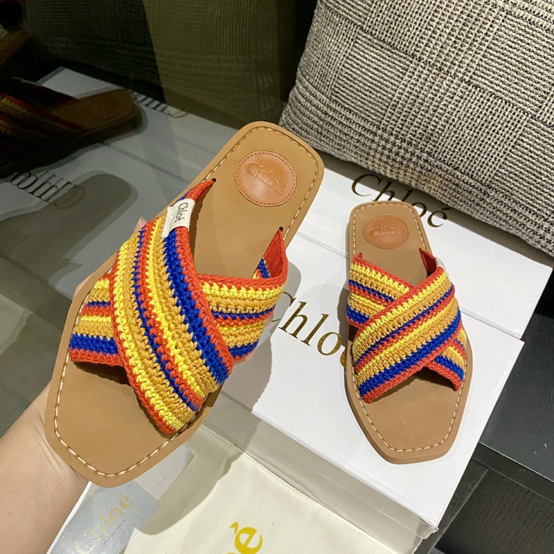 Chloe Woody striped crochet slides in Multicolor