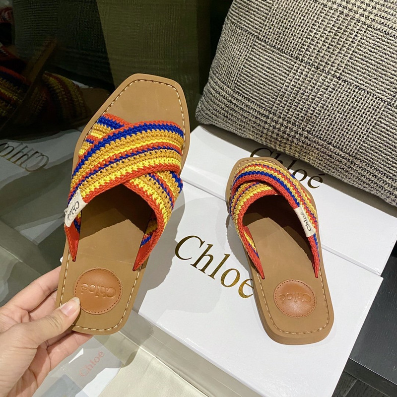Chloe Woody striped crochet slides in Multicolor