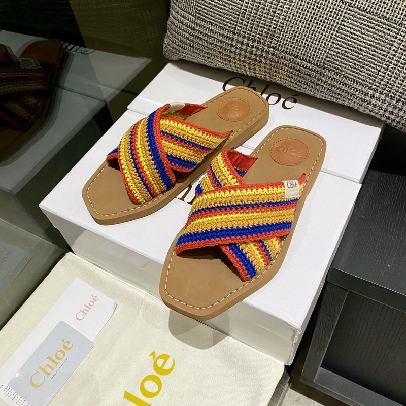 Chloe Woody striped crochet slides in Multicolor
