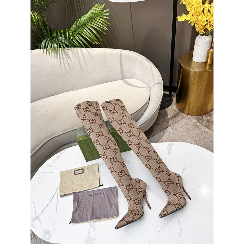 g*u*i×Ba*len*cia*ga collaboration knee length boots in brown