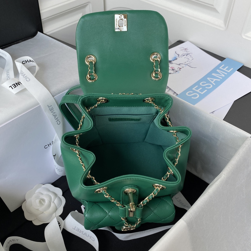 Ch*el backpack grained calfskin & gold-tone metal green