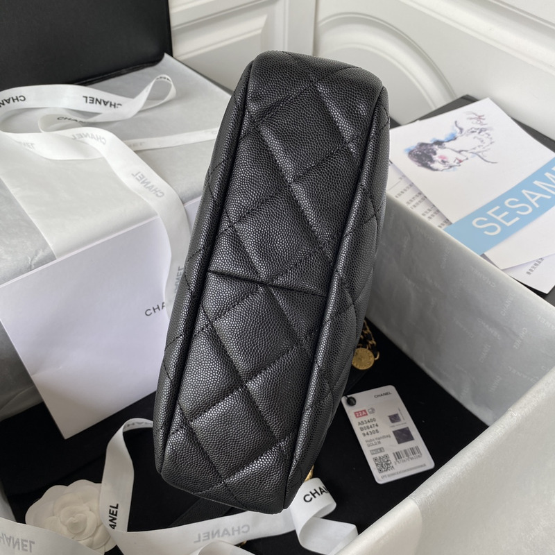 Ch*el hobo handbag lambskin & gold-tone metal black