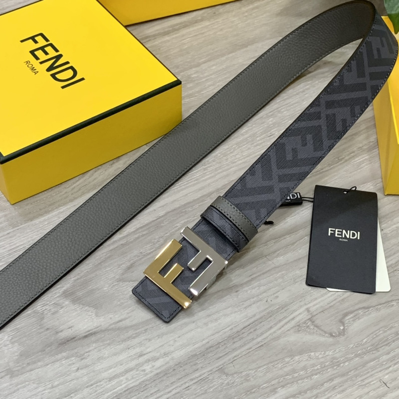 F**di grey leather belt gold/silver