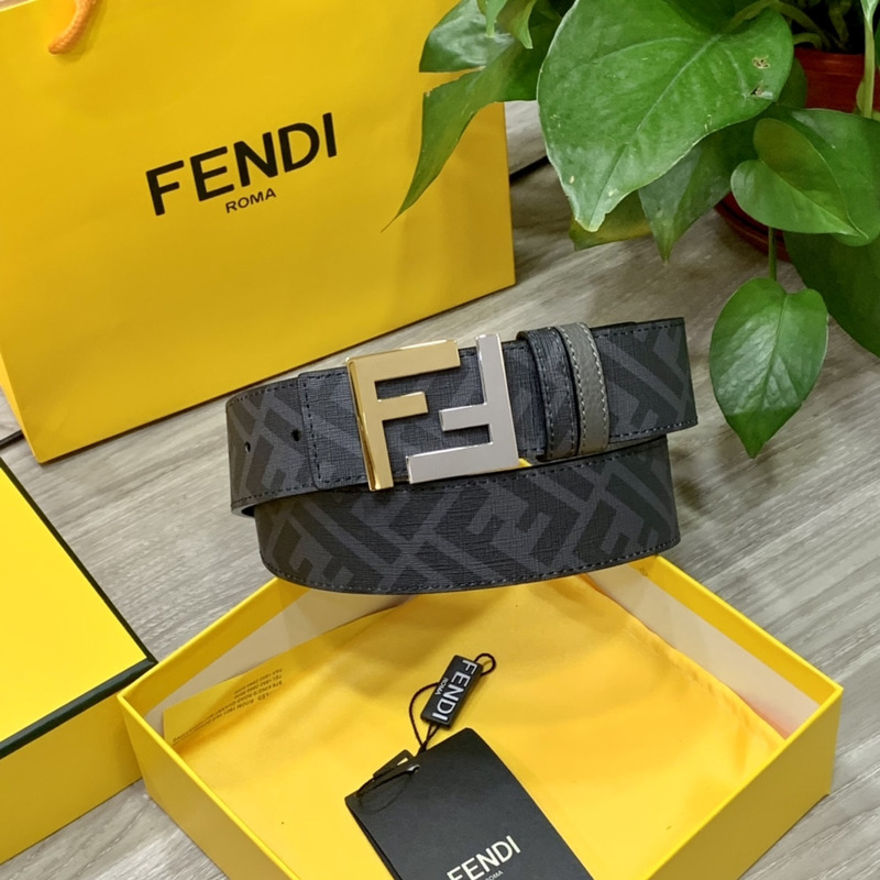 F**di grey leather belt gold/silver