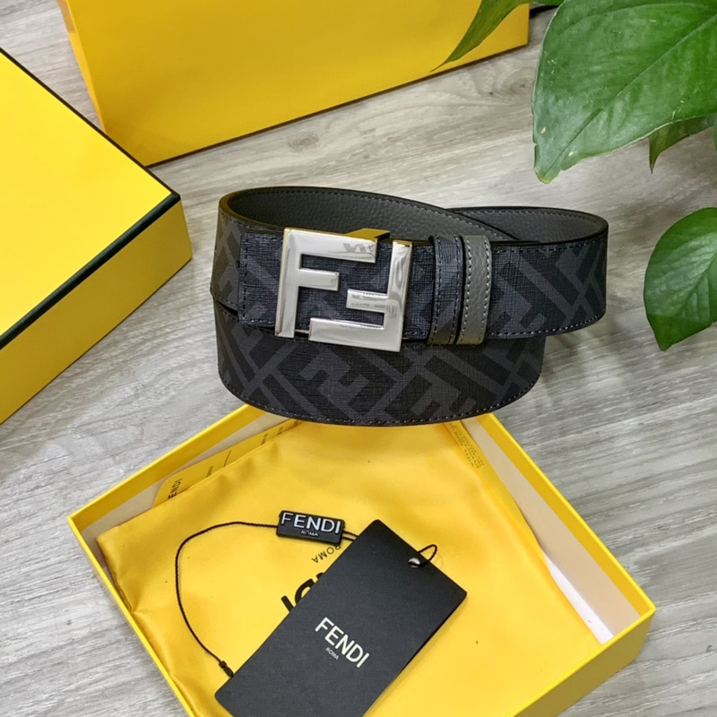 F**di squared ff belt grey leather belt sliver