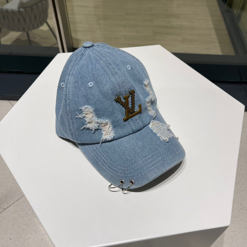 l**is V*t*n metal logo ripped hat blue denim