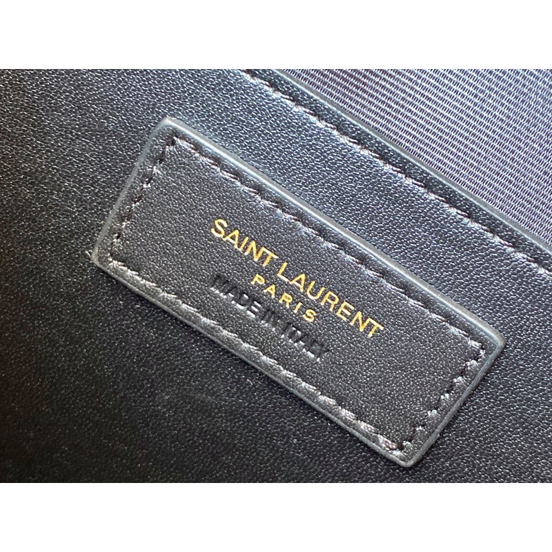 Saint Laurent MANHATTAN CANVAS AND LEATHER SHOULDER BAG Natural Beige and Brick