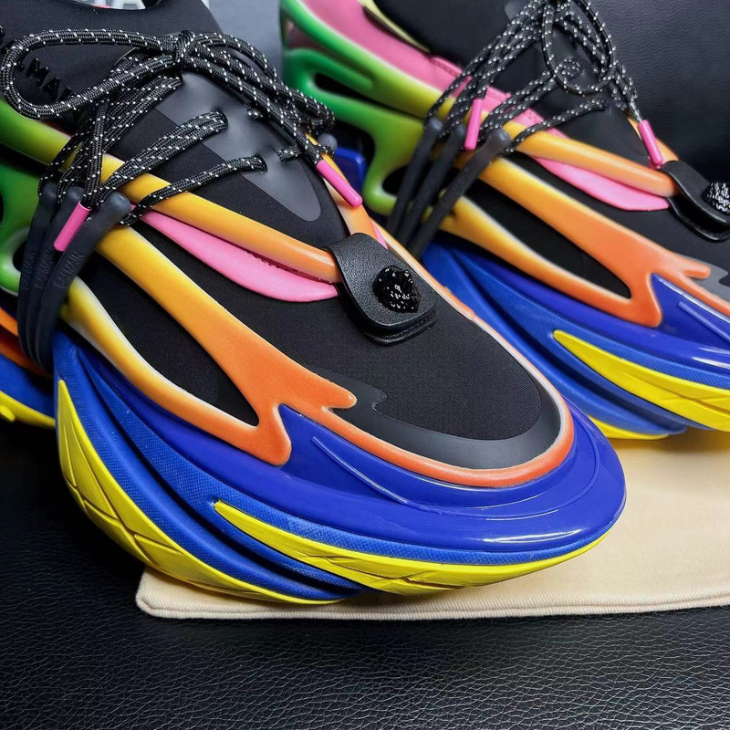 Balmain Neoprene and Leather Unicorn Low-Top Sneakers Multicolor