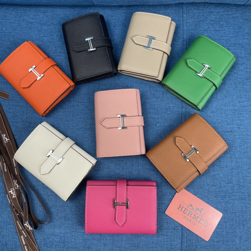 H**mes bearn compact wallet with palladium-plated