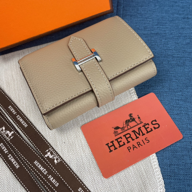 H**mes bearn compact wallet with palladium-plated 