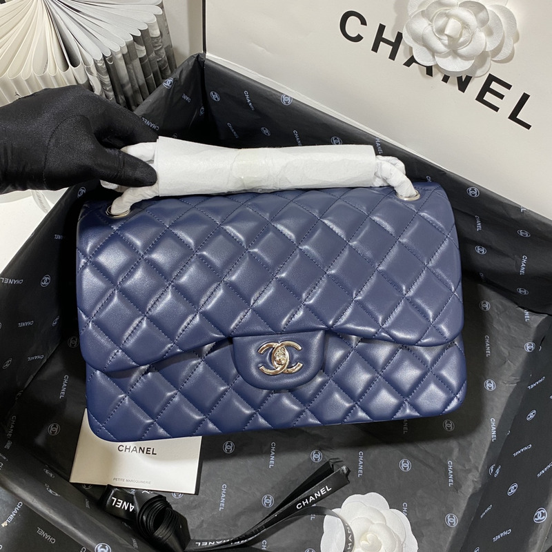 Ch*el 21s Ch*el blue classic flap medium cf25 dark blue