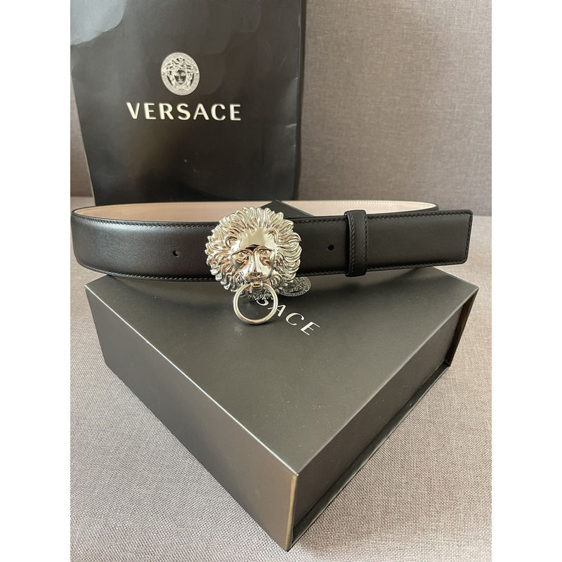 Versace Silver Lion leather belt