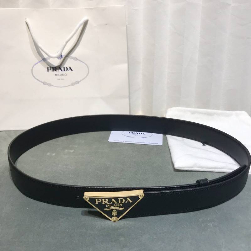 Pra*a saffiano leather belt black&glod
