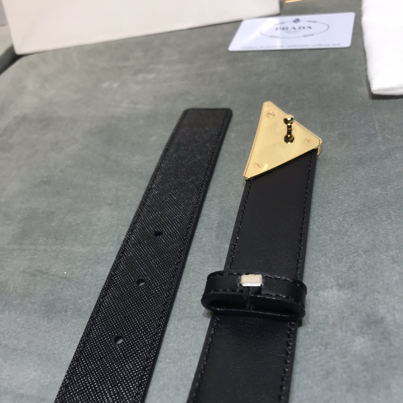 Pra*a saffiano leather belt black&glod