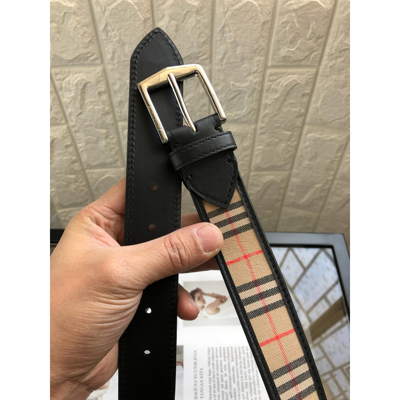 B**rry vintage check and leather belt silver