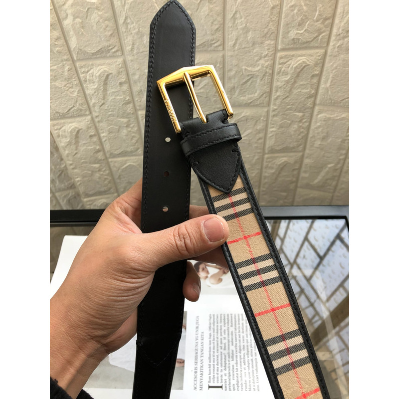 B**rry vintage check and leather belt gold