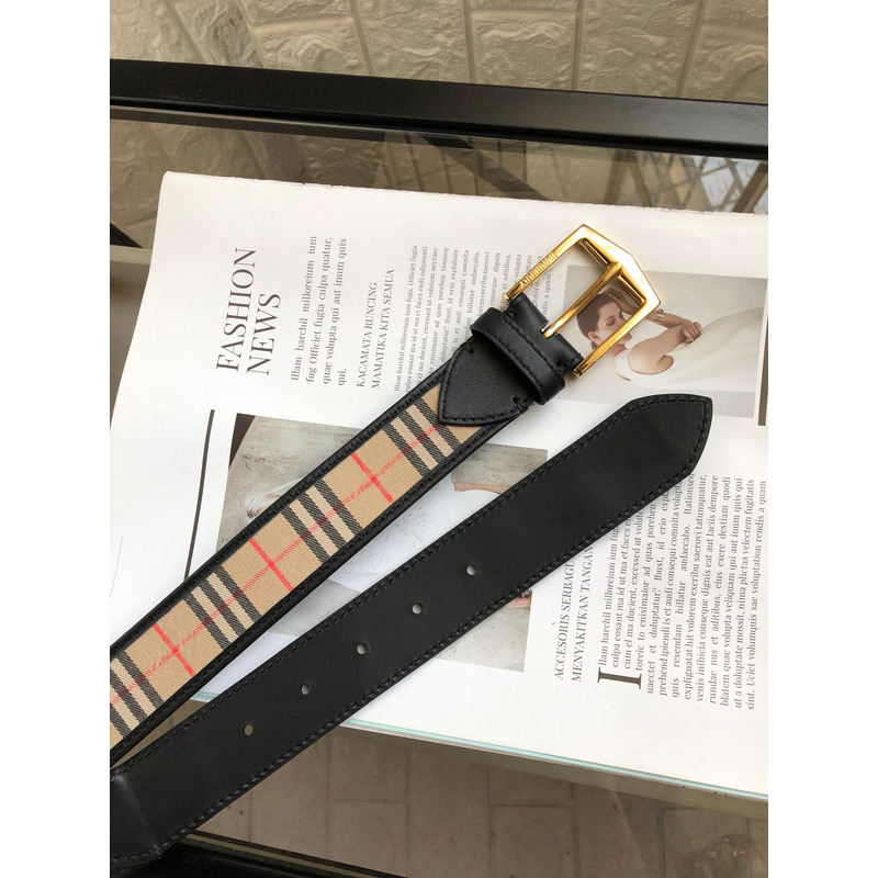 B**rry vintage check and leather belt gold
