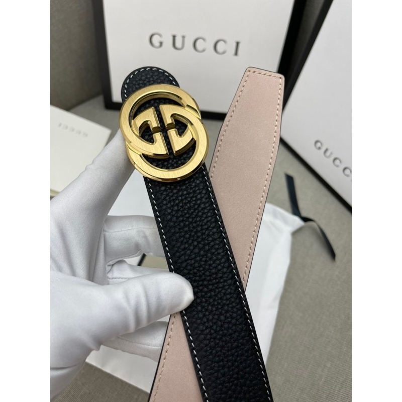 G*u*i leather with interlocking g belt black&gold