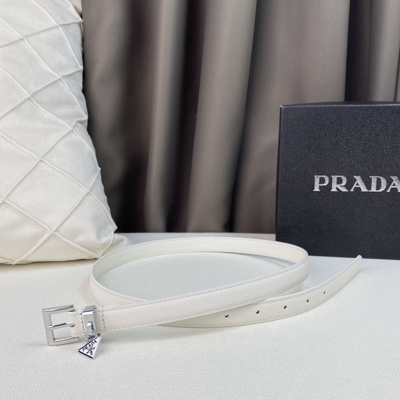 Pra*a triangle logo saffiano razor women belt white