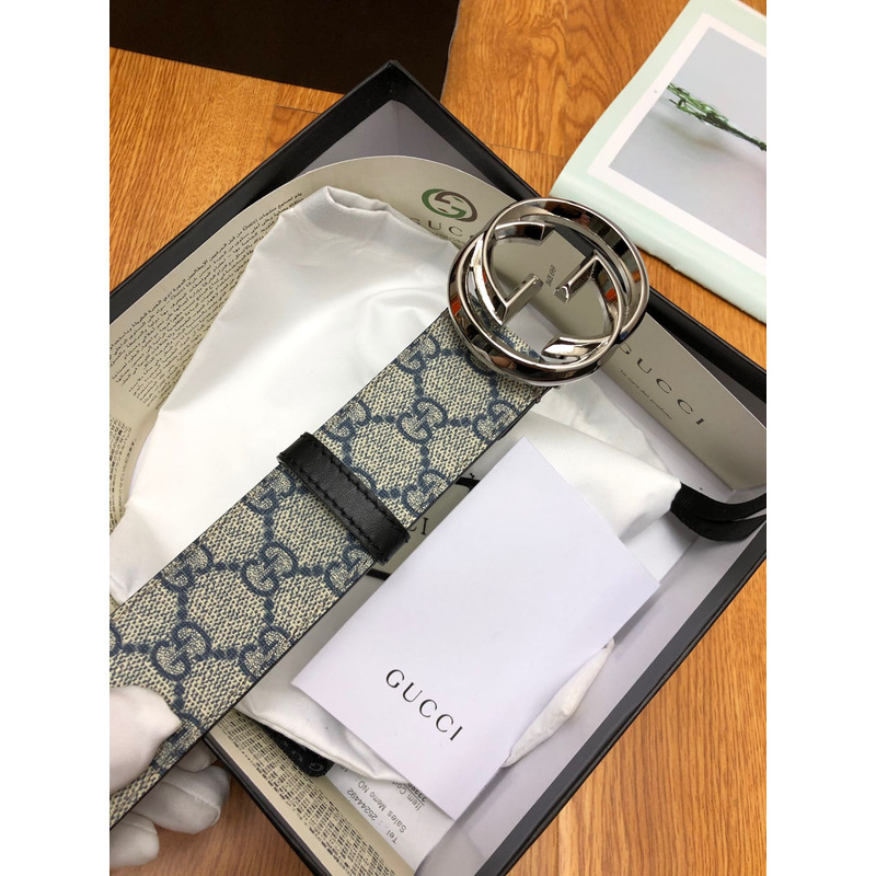 G*u*i interlocking silver-tone g belt gray