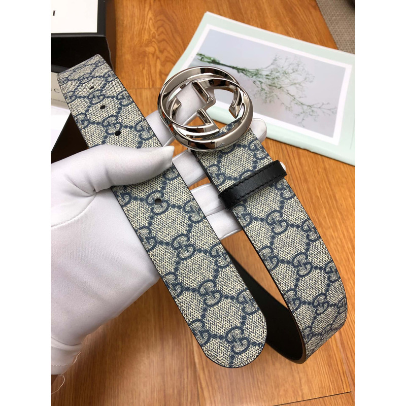 G*u*i interlocking silver-tone g belt gray