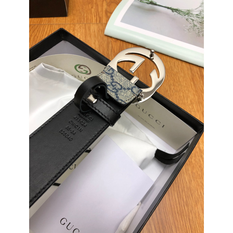 G*u*i interlocking silver-tone g belt gray