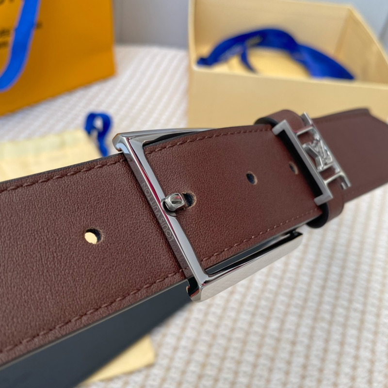 l**is V*t*n leather belt with silver-tone locker brown