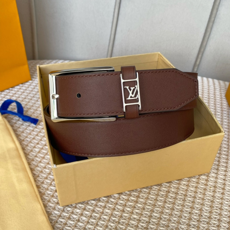 l**is V*t*n leather belt with silver-tone locker brown