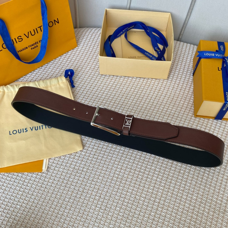 l**is V*t*n leather belt with silver-tone locker brown