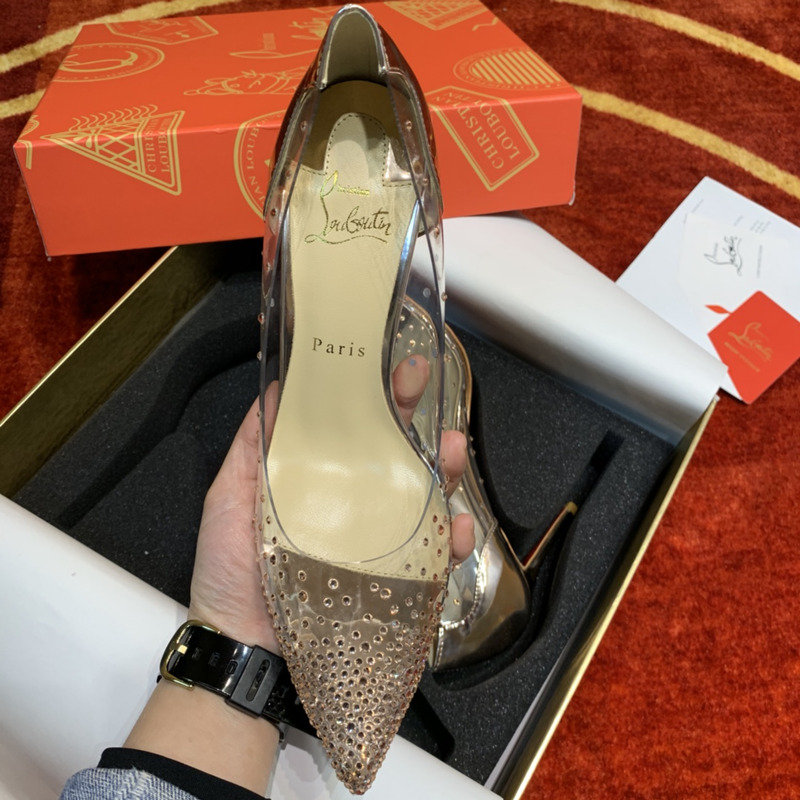 Ch**an louboutin follies strass embellished mesh pumps 8.5cm gold