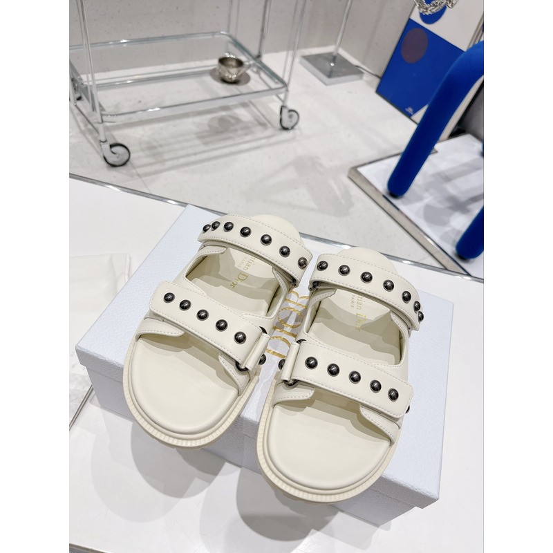 D*or act sandal with lambskin and silver-finish rivets in white