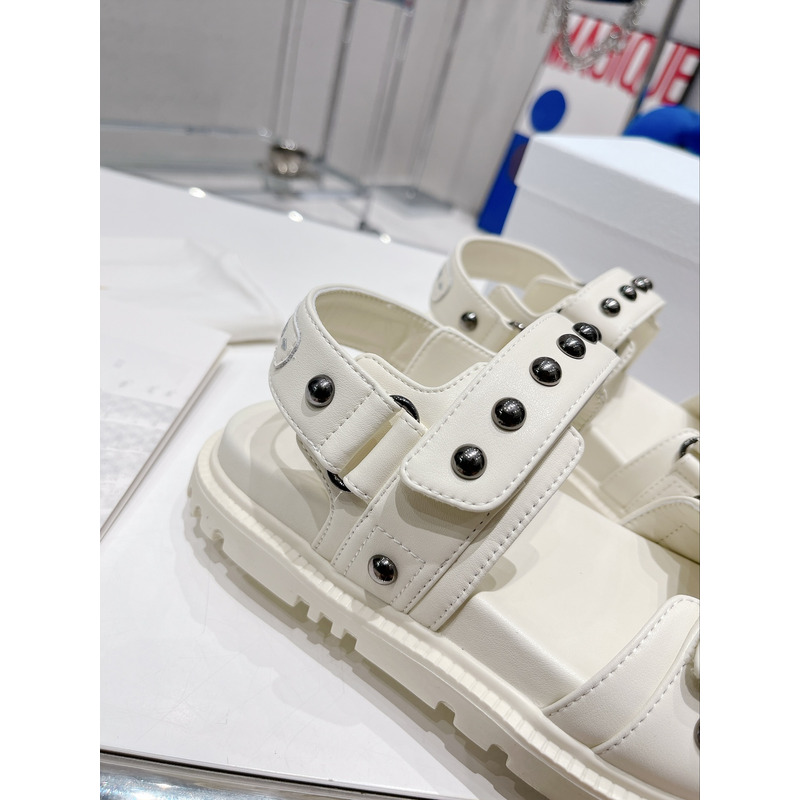 D*or act sandal with lambskin and silver-finish rivets in white