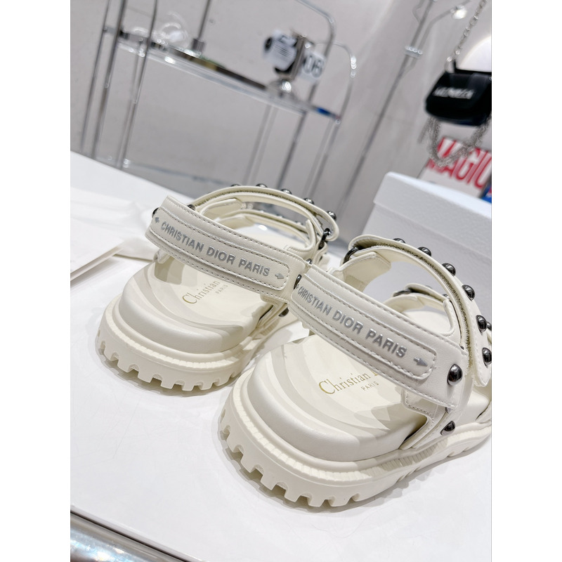 D*or act sandal with lambskin and silver-finish rivets in white