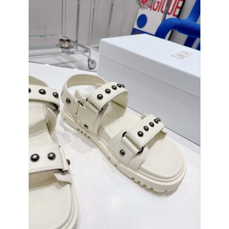 D*or act sandal with lambskin and silver-finish rivets in white