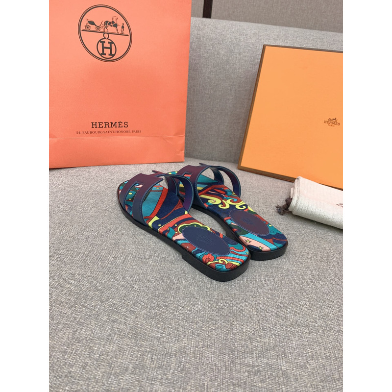 H**mes oran flat sandals in navy blue