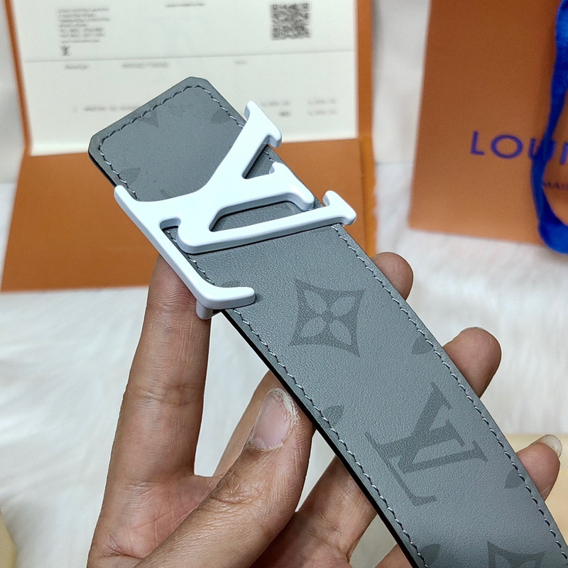 l**is V*t*n white lv lock leather belt grey