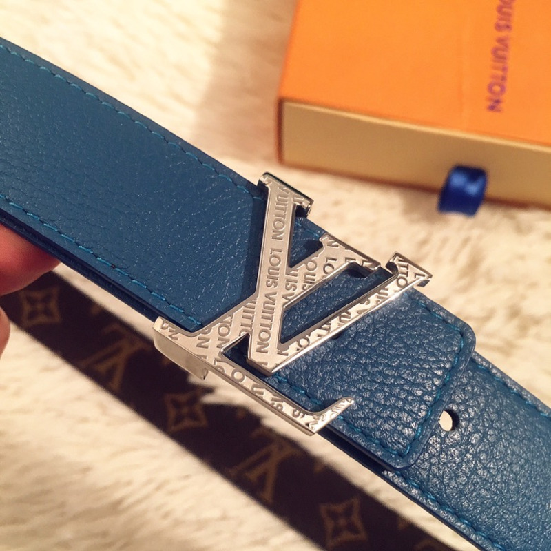 LV INITIALS 40MM REVERSIBLE BELT BLUE