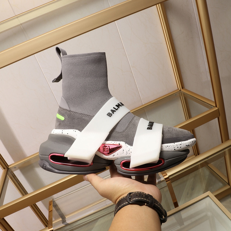 Balmain B-Bold High-Top Sneaker with Straps Gray