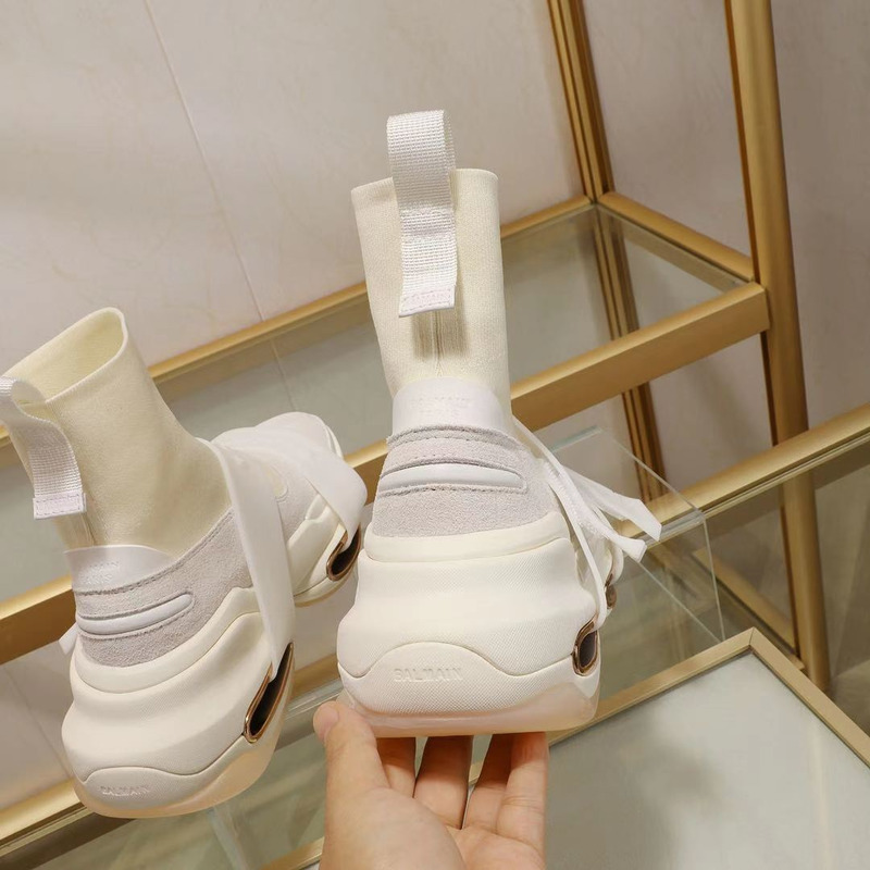 Balmain B-Bold High-Top Sneaker with Straps White