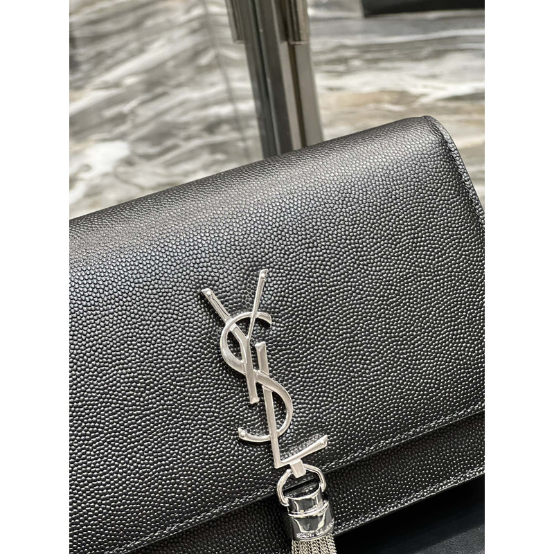 Saint Laurent Monogram Grain de Poudre Crossbody Bag Black(Sliver Logo)