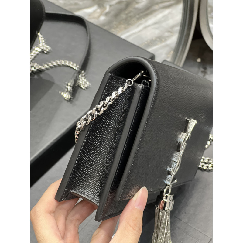 Saint Laurent Monogram Grain de Poudre Crossbody Bag Black(Sliver Logo)