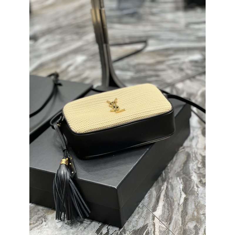 SAINT LAURENT Lou Camera Raffia Crossbody Bag