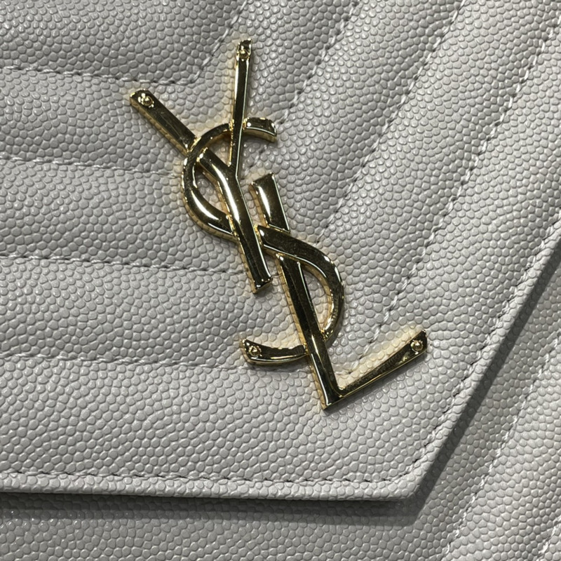 Saint Laurent Flap Pounch in Grain De Pouder Embossed Leather White