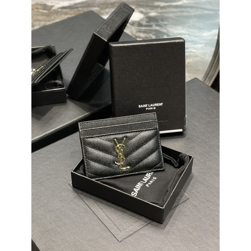 Saint Laurent Monogram Gold Metal Card Hold Black