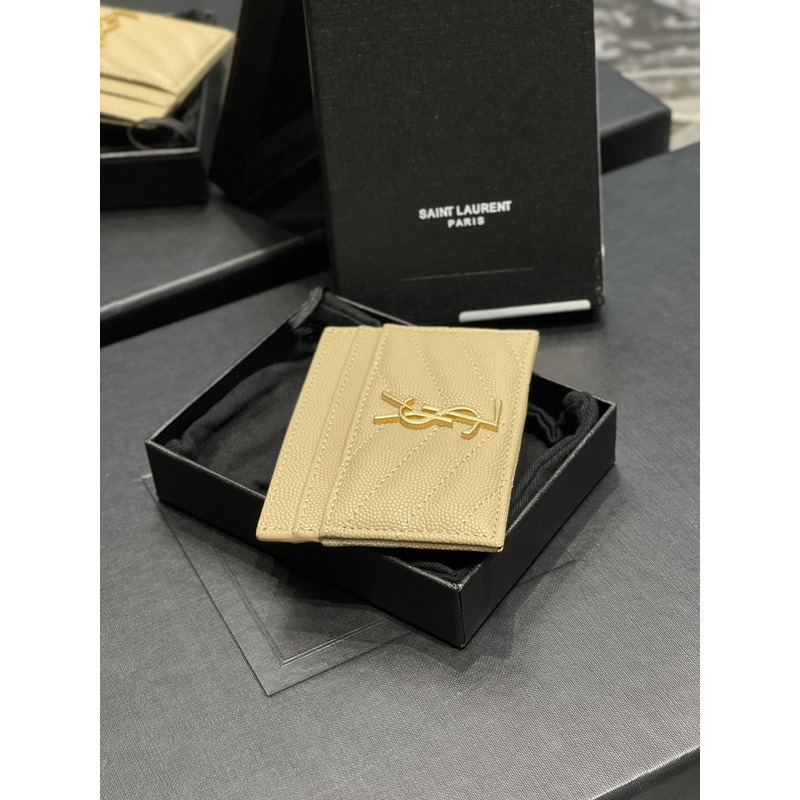 Saint Laurent Monogram Card Hold Beige