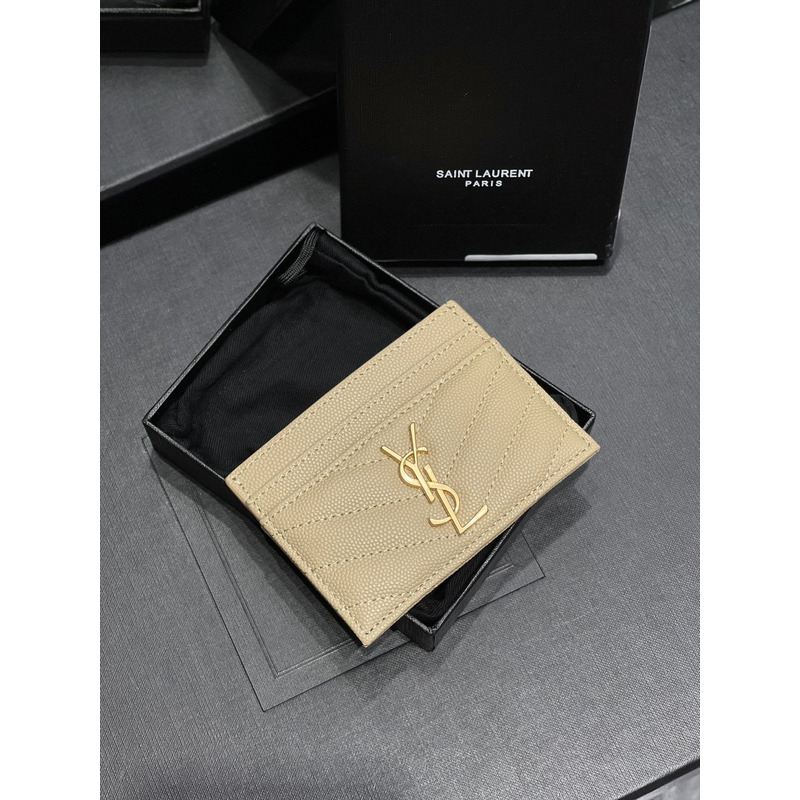 Saint Laurent Monogram Card Hold Beige