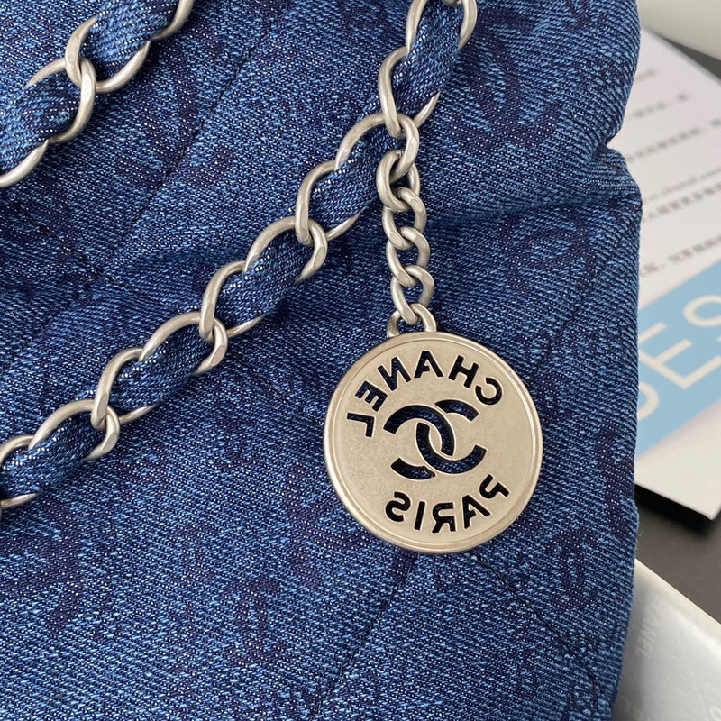 Ch*el 22 denim tote bag blue