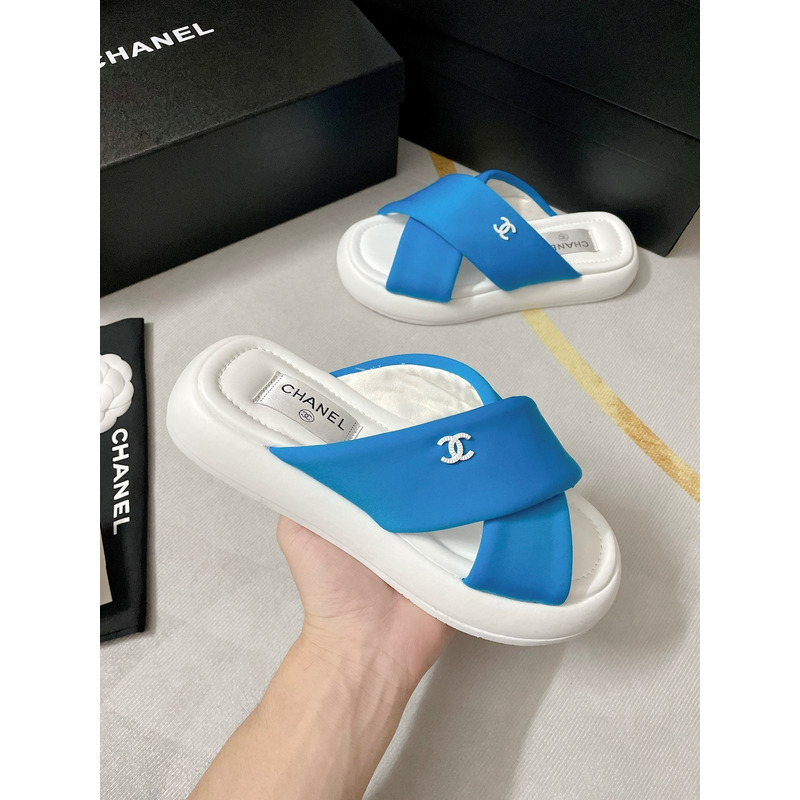 Ch*el fabric mules blue