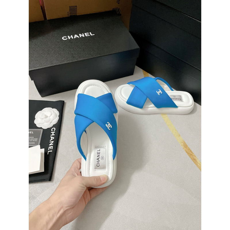 Ch*el fabric mules blue